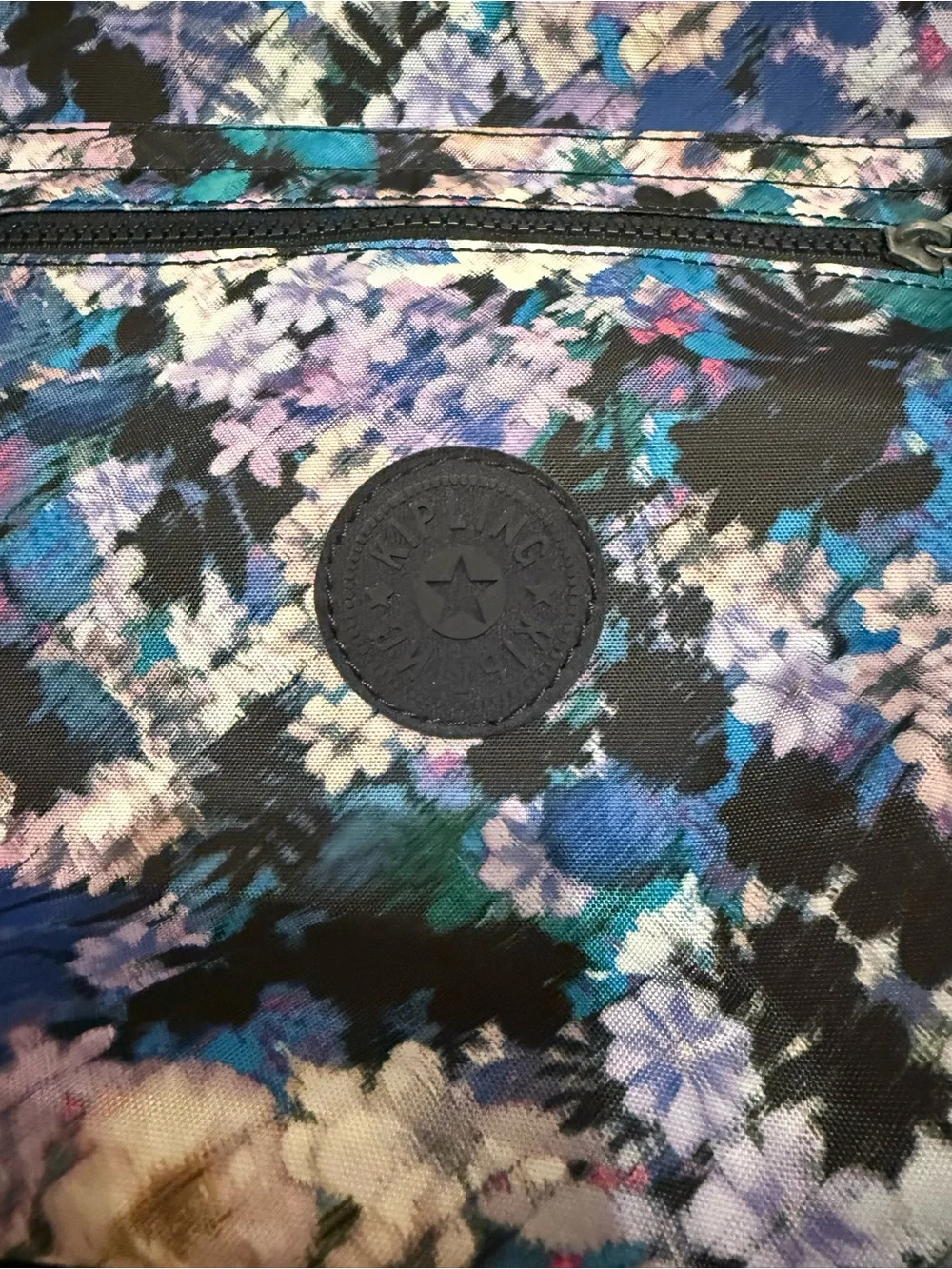 Kipling Floral Backpack in Black, Blue & Purple